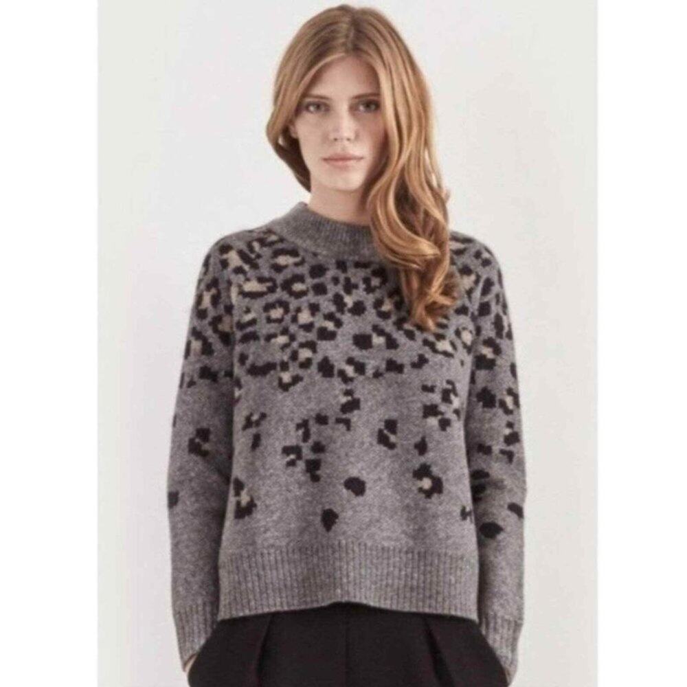 Rag & Bone Isadora Grey Leopard Intarsia Pullover Sweater